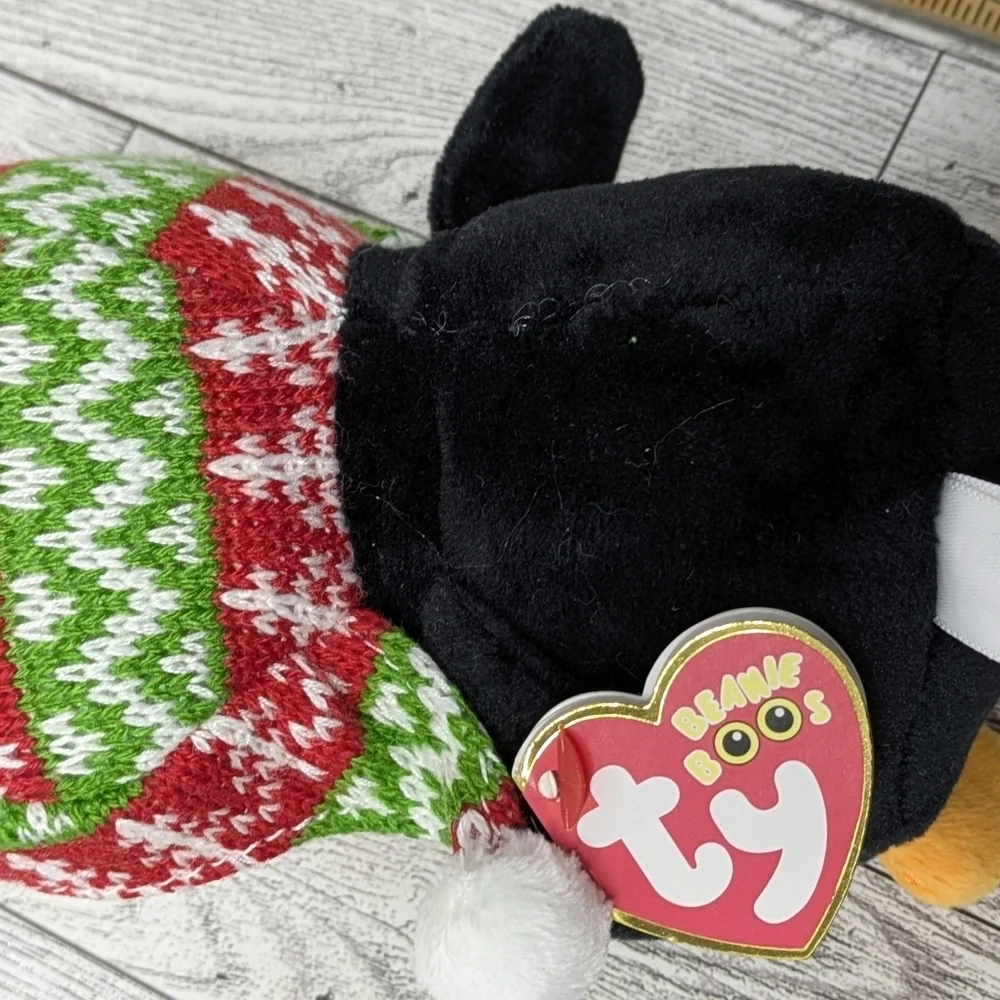 Ty Penelope Black and White Penguin with Red and Green Hat